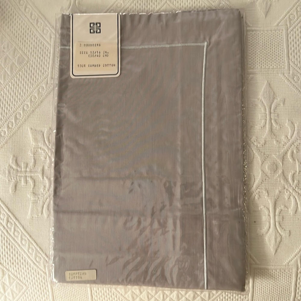 BRAND NEW IN PACKAGE PAIR OF GRAY 100% EGYPTIAN COTTON BOUDOIR-SIZE PILLOWCASES